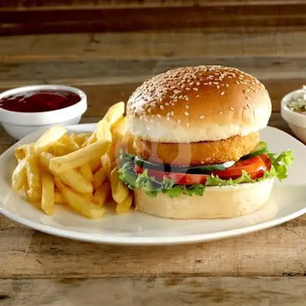 Paket Burger + French Fries + Teh | Kedai Al Fazza, Tamangapa Raya