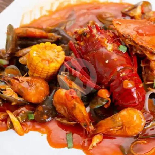 Lobster Besar+Udang Saus Padang | Seafood Kedai Om Chan Kerang, Kepiting & Lobster, Mie & Nasi, Jl.Nyai A.Dahlan
