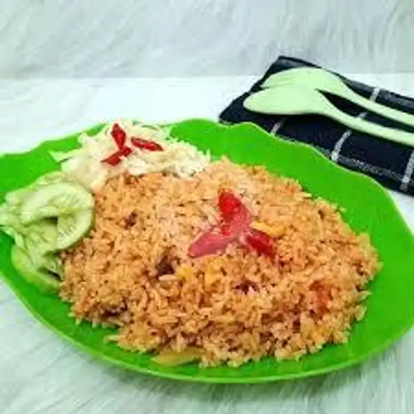Nasi Goreng + Telur Dadar + Gorengan Bakwan Sayur 2 + Jus Melon + Krupuk | Ayam Geprek Farish, Tlogosari Kulon