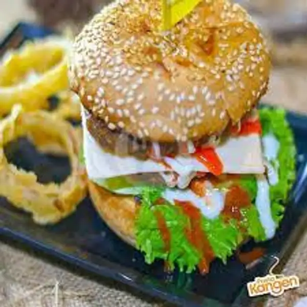 Double Original Burger + Onion Rings | YesCafe, Ahmad Yani