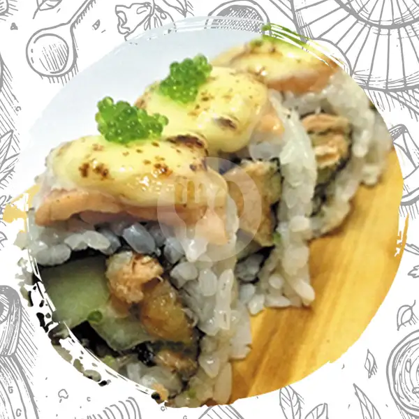 Salmon Mozza Roll 8 Pcs | Jikasei Sushi, Sukarjo Wiryopranoto