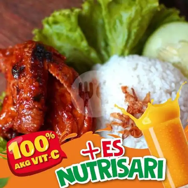Paket Nasi Ayam Bakar + Es Nutrisari | Warung Biru, Sukun