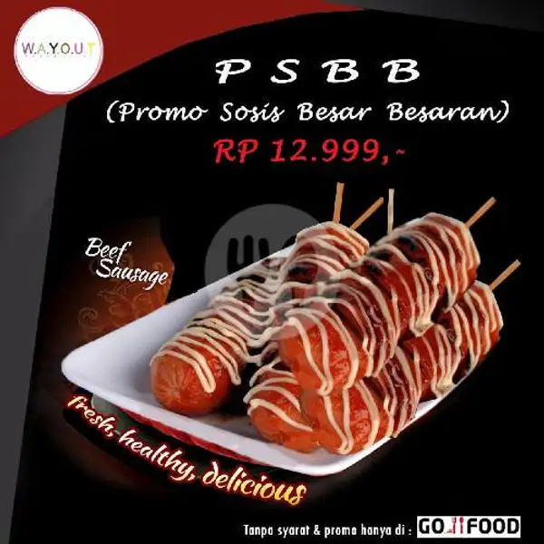 Premium Beef Sausage W/ Bbq Sauce ( 2 Pcs Medium/ Sweety Taste ) | Wayout Meal And Drink Semarang, Sawojajar