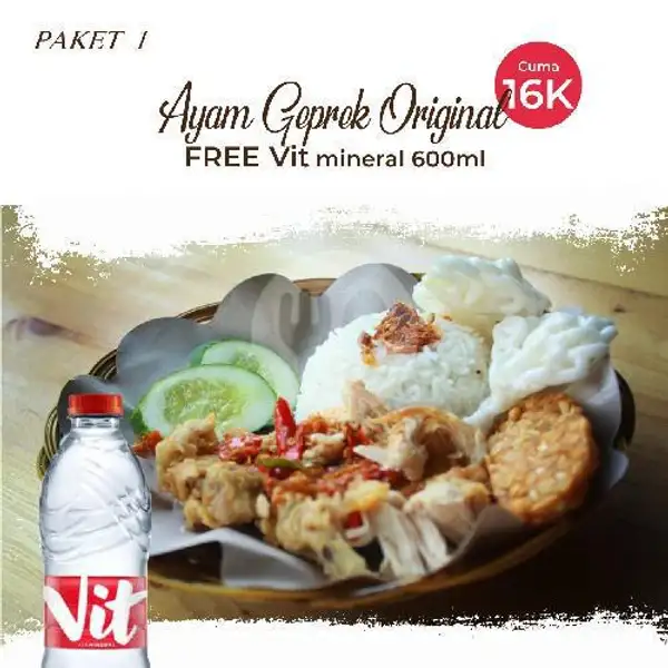 Paket Ayam Geprek + VIT Air Mineral | PLAT-G Cafe, Pekalongan