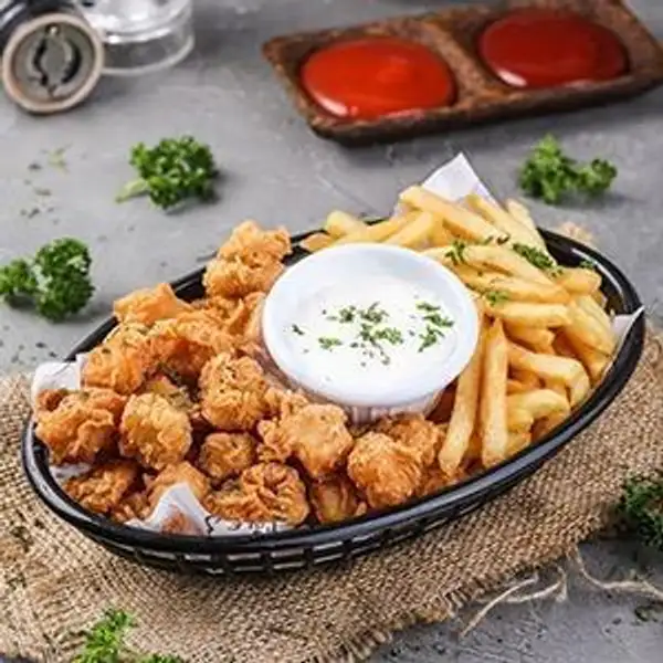 Popcorn Chicken And Fries | Fat Bobba, Senapelan