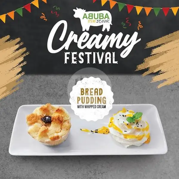 Bread Pudding with Whipping Cream | Abuba Steak, Menteng