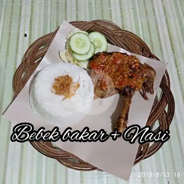 Bebek Bakar, Nasi, Serundeng Kelapa | Sambel Jebleh Abank Alil, Karang Tengah