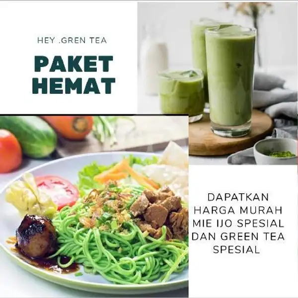 Mie Ijo Spesial + Green Tea Level Sedang (cabe 3 Biji) | Mie Pandawa, WR Supratman