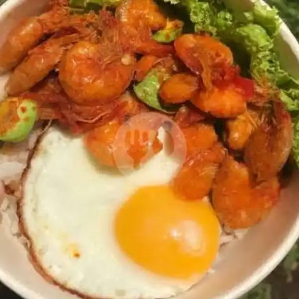 rice bowl udang asam manis spesial + telur | Rice Bowl Ayam Teriyaki Bibi Lung, Takoyaki, Indomie, Samoja Dalam