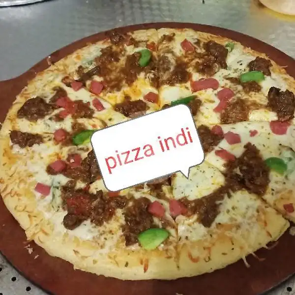 Pizza Daging Rendang Medium Keju Mozarella | Pizza Indi, Temu Putih