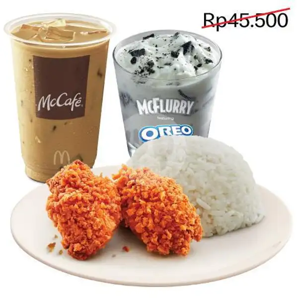 Hemat Seru - 2pcs Mini Cuts Spicy Chicken + Reg. Rice + Iced Coffee + McFlurry Oreo | McDonald's, Muara Karang