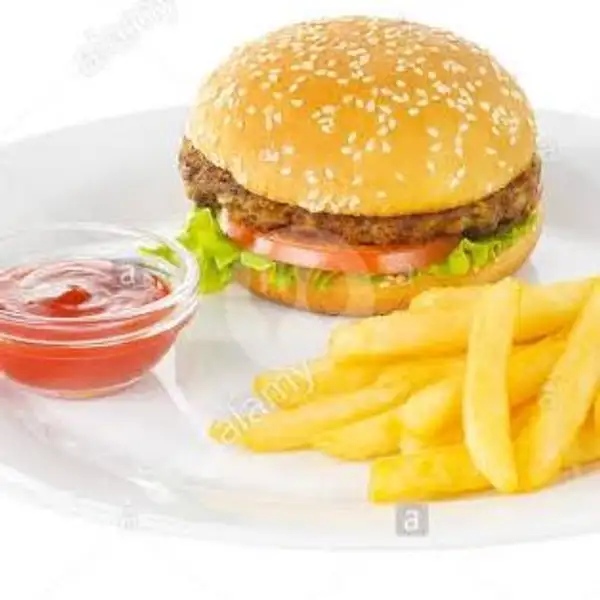 Beef Burger + French Fries | Ayam Bakar Dapoer Mama Ros, Sawangan