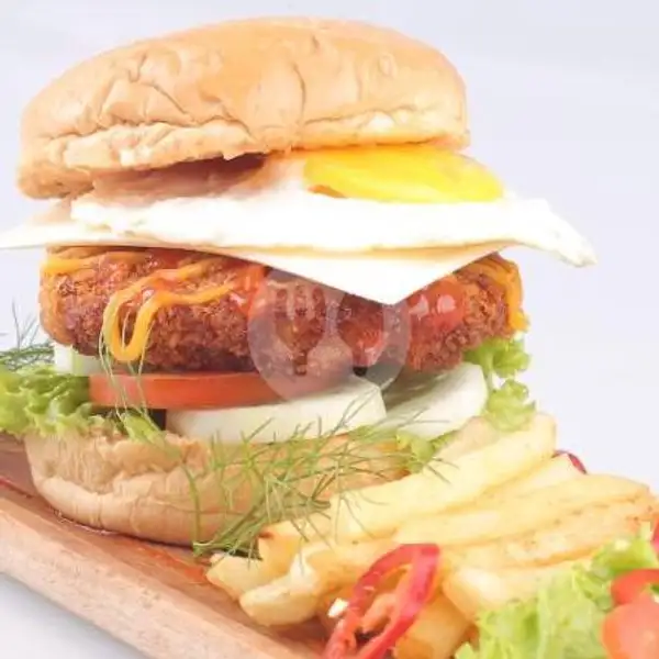Crispy Chicken Burger With Egg | Cafe Gue
