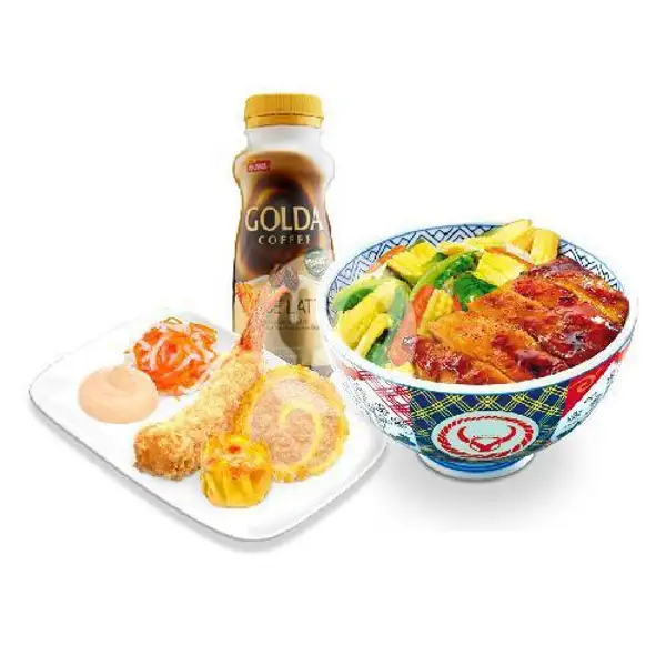 Paket Puas Gorengan Udang + Teriyaki Chicken + Drink | YOSHINOYA, Suryopranoto