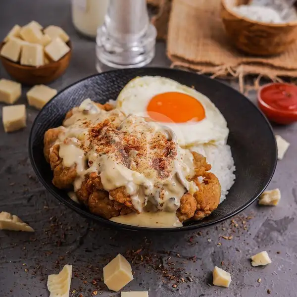 Truffle Chicken Rice with Cheese Sauce | Truffle Belly, Menteng