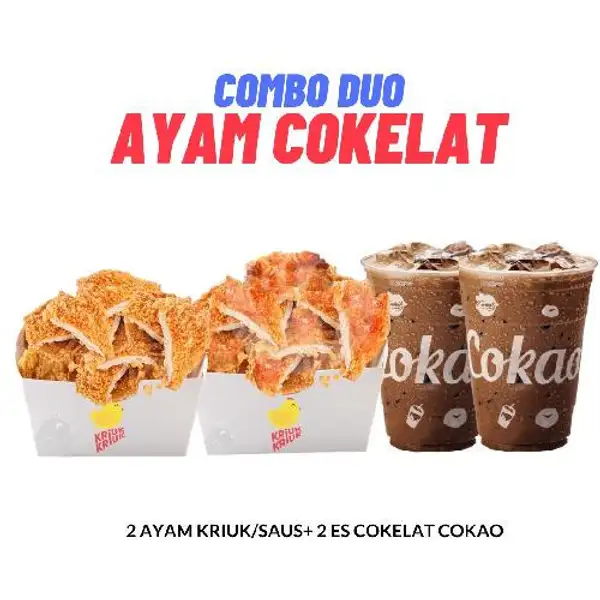 Combo Duo Ayam Es Cokelat Cokao ( 2 Ayam Kriuk/Ayam Saus + 2 Es Cokelat Cokao ) | Kriuk Kriuk, Mojopahit