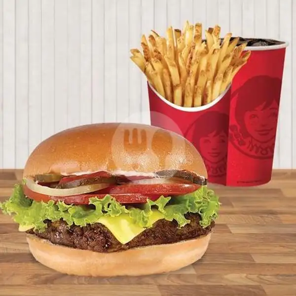 Combo Premium Single Dave'S Burger With Medium Fries & Wendy's Drink | Wendy's TSM Bandung