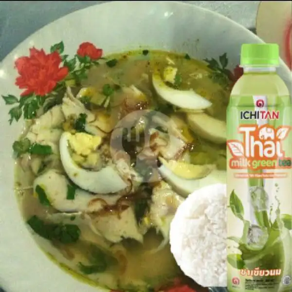 Nasi + Soto Ayam + Ichitan Thai Milk Green Tea | Warung Soto Ayam Kampung Suroboyo, Pulau Kawe