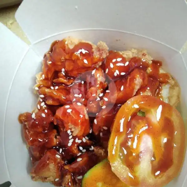 rice bowl ayam popcorn saus lava | Rice Bowl Ayam Teriyaki Bibi Lung, Takoyaki, Indomie, Samoja Dalam