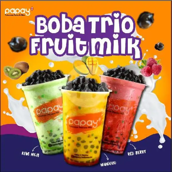 Fruit Milk Boba Trio | PAPAY Taiwanese Milk, Green Lake