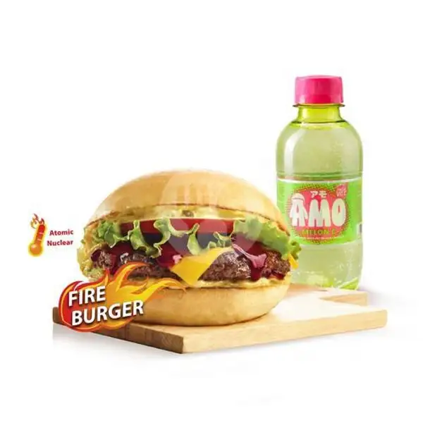 Combo AMO Fire Burger Beef (Atomic/Nuclear) | Richeese Factory, Depok
