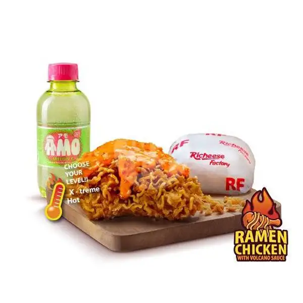 Combo Volcano Ramen Chicken (AMO) | Richeese Factory, Sesetan Bali