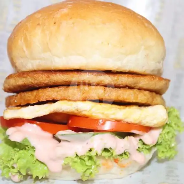 Burger Ayam Double + Telur | May Burger Batam (Ramly Tiban), Bank Mandiri Tiban