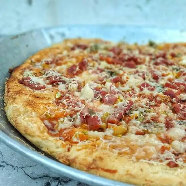 Pizza Beef Sosis Ukuran 20cm | Kedai Roti Bakar Big Size, Pisangan Lama
