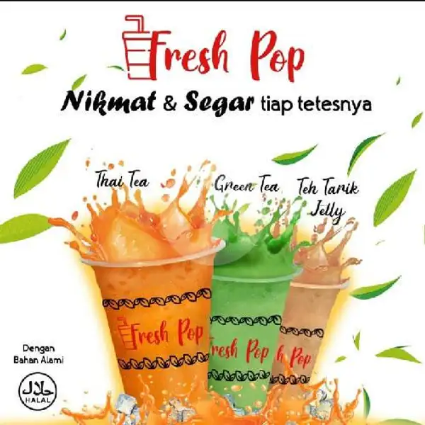 Minuman FRESH POP dengan Rasa Thai Tea, Green Tea, dan The Tarik Jelly. | Popibu Coffee Bun Margonda
