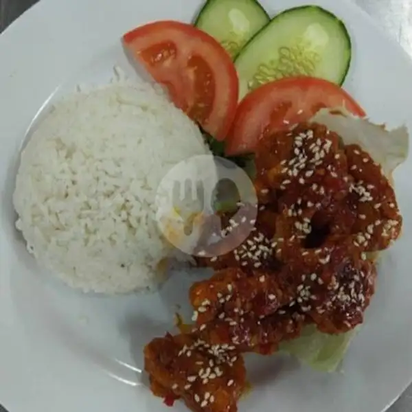 Nasi Ayam Goreng Korea | Chicken Bites, Jeruk