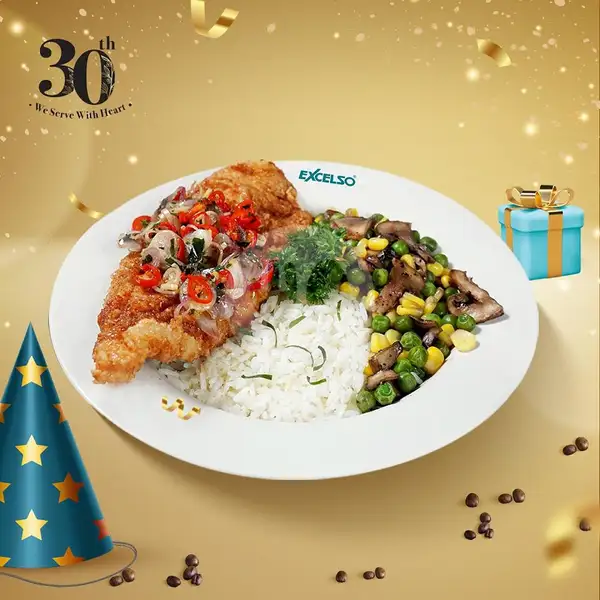 Dory Sambal Sereh With Sautee Corn Peas & Butter Rice | Excelso Coffee, Mall SKA