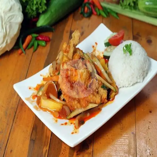 Ayam Goreng Saos Asam Manis + Nasi + Capcay | Burger Ramly / Batam Burger, Bengkong Cahaya Garden