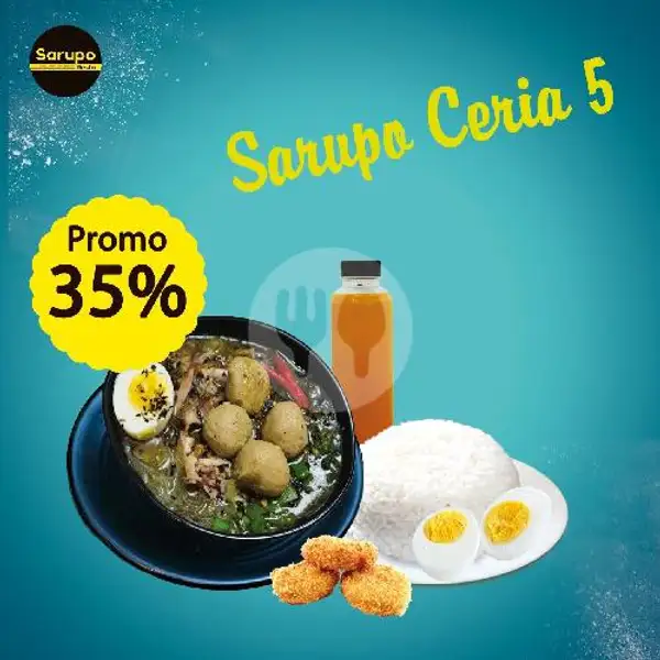 Sarupo Ceria 5 (Soto Ayam Bakso) + Nasi + 3pcs Naget + telur 1butir + Lemon tea | Sarupo Resto, Kampung Gedong