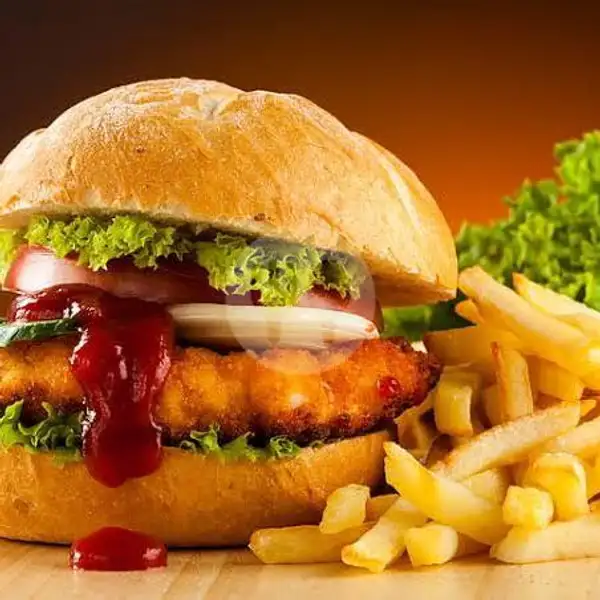 CHIKEN BURGER +KENTANG GORENG | Kebab Dan Burger Yomaan, Pamijahan