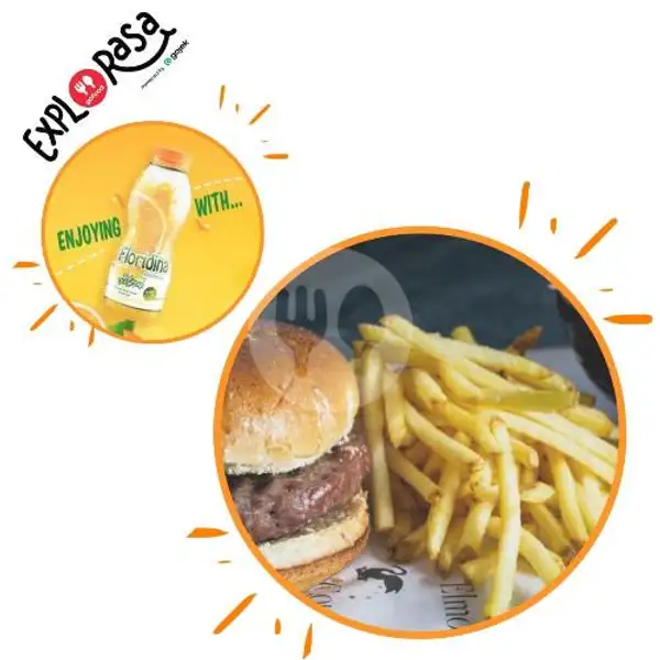 burger krabby patty ori + frenchfries + floridina | Kedai Jajan Syauqi, Pondok Gede