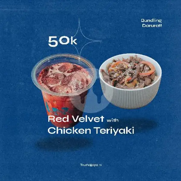 Ice Red Velvet With Chicken Teriyaki | Pietro Coffee, Trunojoyo