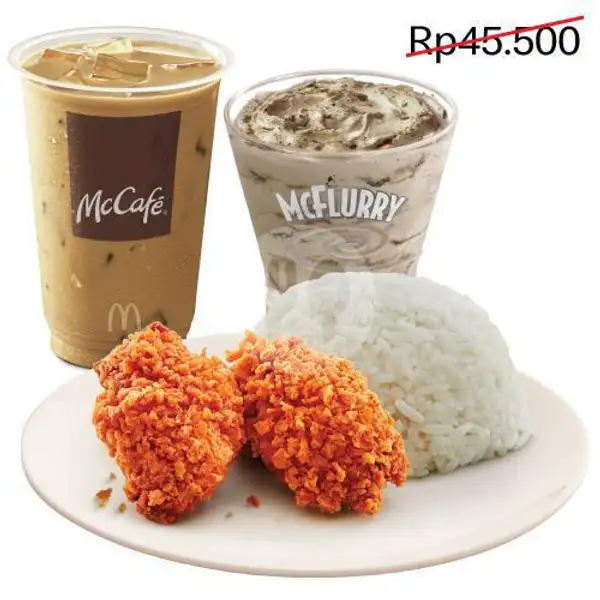 Hemat Seru - 2pcs Mini Cuts Spicy Chicken + Reg. Rice + Iced Coffee + McFlurry Choco | McDonald's, Mall Ratu Indah