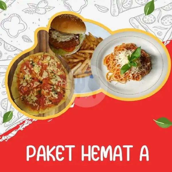 PAKET HEMAT A (Pasta Al Pomodoro, Chicken Burger, Personal Margherita Pizza) | Pizza Wan