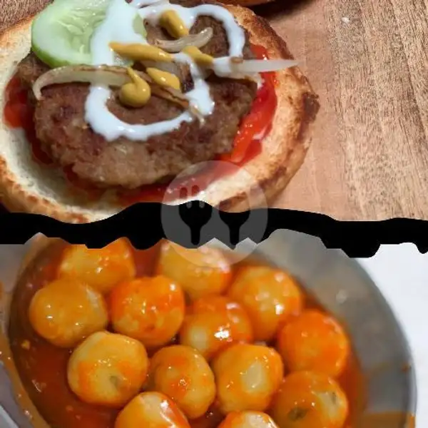 Paket Hemat 1 : 10 Biji Cilok Sapi + 1 Beef Burger | Agamasak Cilok Isi dan Burger, Camar Baru