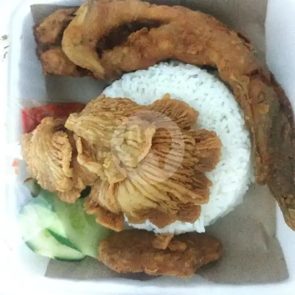 Nasi Ikan Lele Goreng + Jamur Crispy | Ayam Kremes Dan Lele Kremes Khansa, Sekip Jaya