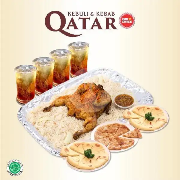 4 In 1 (Nasi Bashmati + Ayam Qatar 1 Ekor + 3 Cemilan + 4 Teh Qatar) | Kebuli - Kebab Qatar Orichick