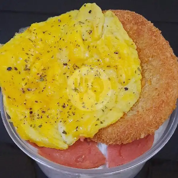 Rice Bowl Creamy Omelet Ham Mayo Chicken Crispy | Dhapoer Pasta, Sidorejo