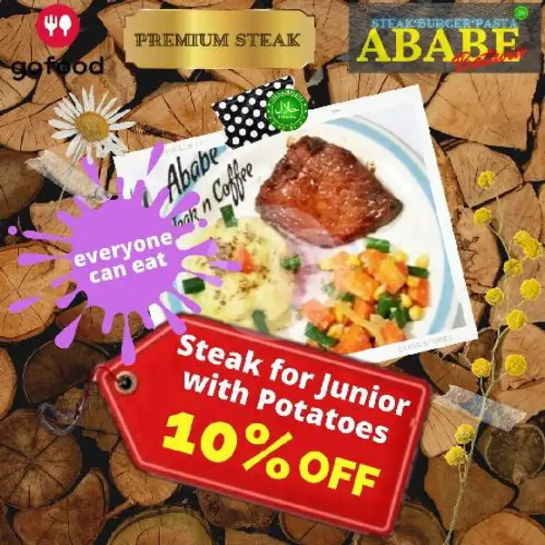 Junior Steak n Sosis w/ Mashed | Ababe Steak, Pondok Labu