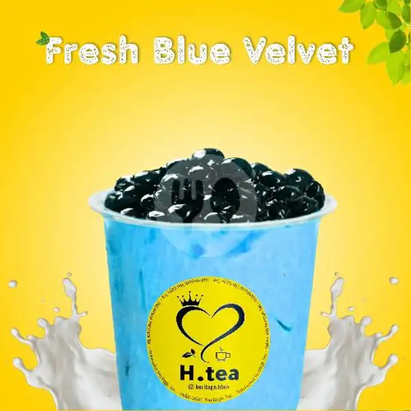 Fresh Blue Velvet + Topping Pearl Boba | H-tea Kalcer Crunch