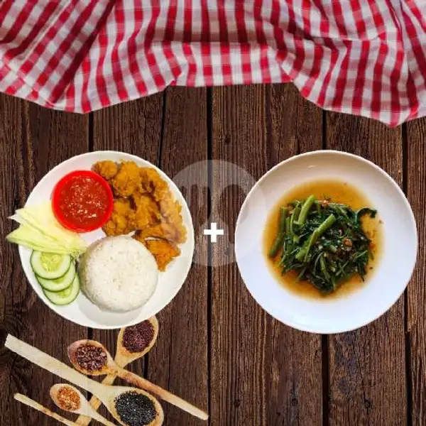 Nasi Ayam Fillet + Cah Kangkung | Kulit Emak (Spesial Nasi Kulit Ayam), Sinduadi