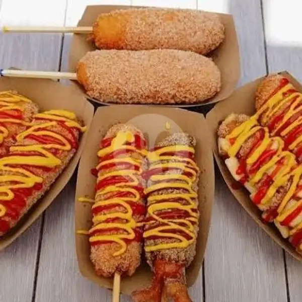 2 Corndog Moza Sosis Free 1 Teh Es | Hotdog Mozarela Kita, Tampan