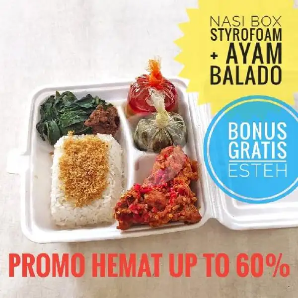 Nasi Box Styrofom+Ayam Balado | Padang Murah
