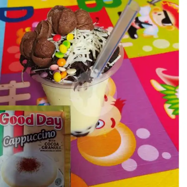 Pop Ice Good Day Cappuccino | Sosis Bakar, Tahu Gejrot, Pop Ice & Sempolan Ayam (mamah galih)
