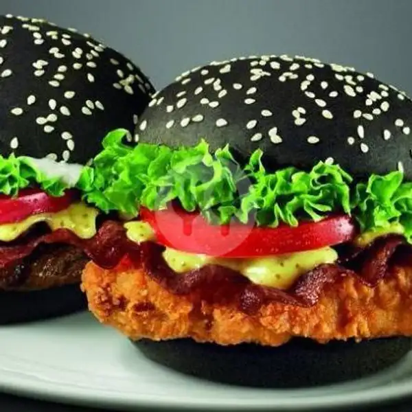 3 Black Burger Daging Ayam,sosis N Keju + 3 Gelas Top Cappucino Dingin | Mozzarella Kebab dan Burger Natasya