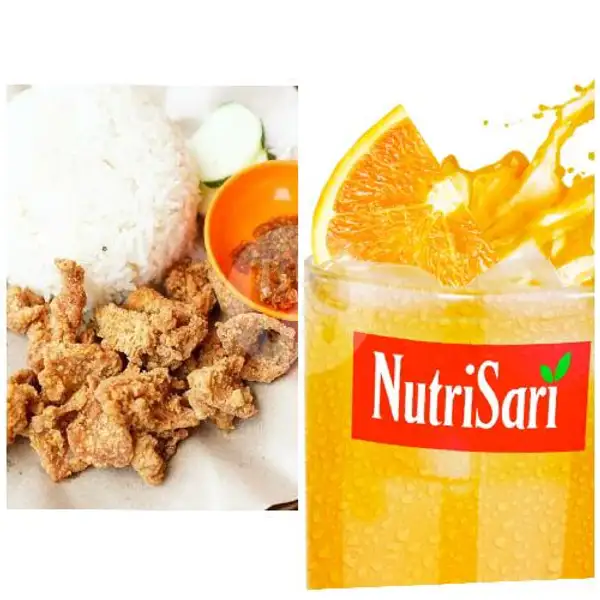 Nasi Kulit Ayam preks + Nutrisari | Nii Pawon, Ikan Tawes
